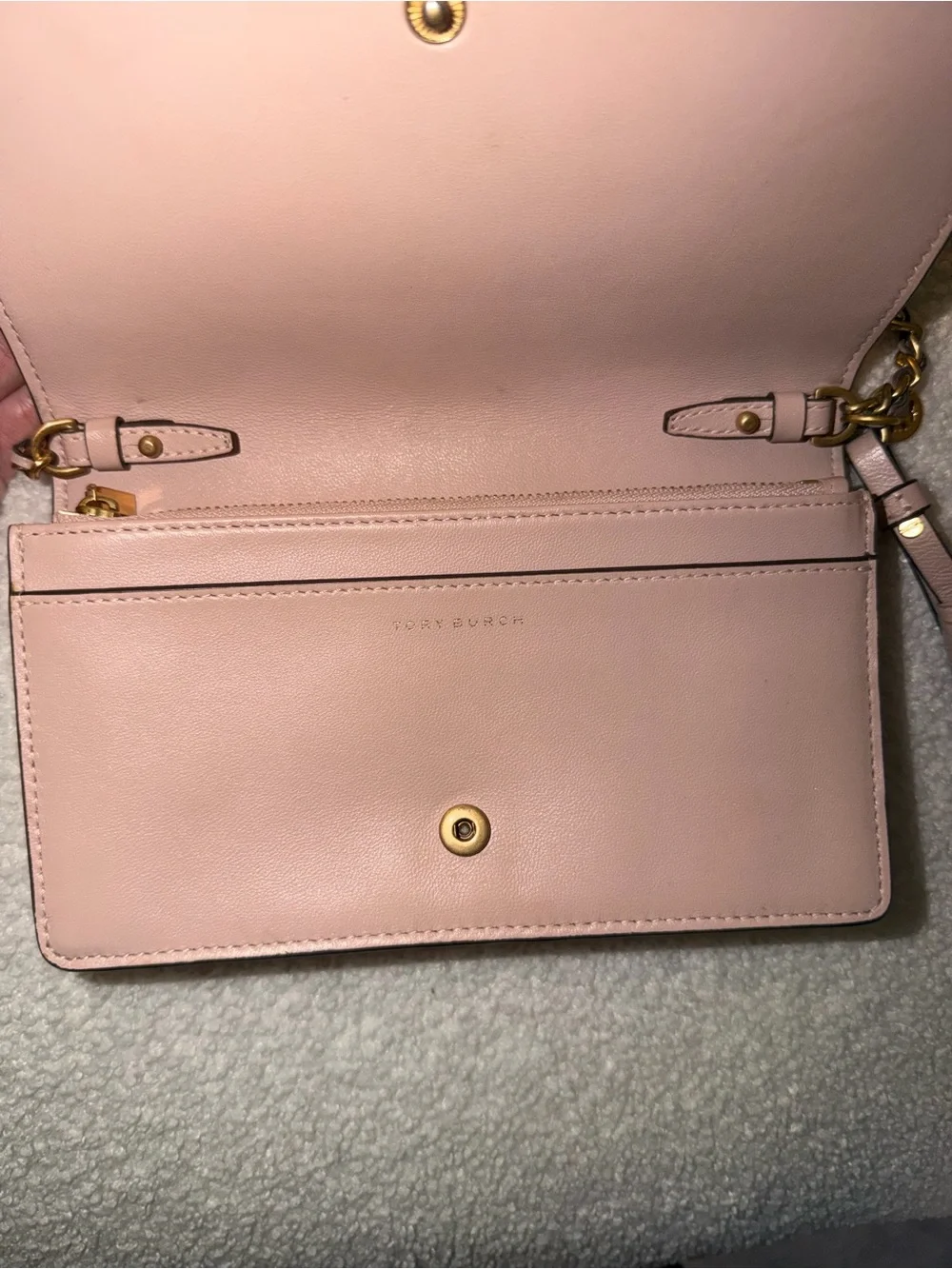 Tory Burch Quilted Crossbody in Dusty Rose with Gold Chain